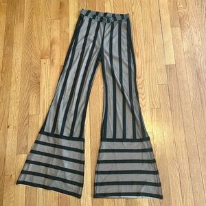 Sheer Mesh Striped Flared Pants